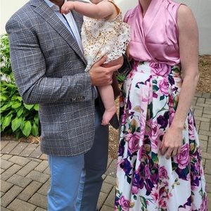 Eliza J White & Fuchsia Faille Floral Pleated Long Maxi Ballroom Formal Skirt 2